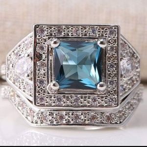 Blue and white topaz 925 silver wedding set